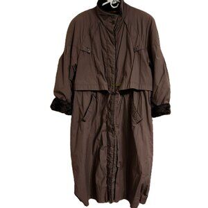 Vtg Rovers Trench Coat Lined Faux Fur Trench Coat Brown  42/ XL US Yugoslavia